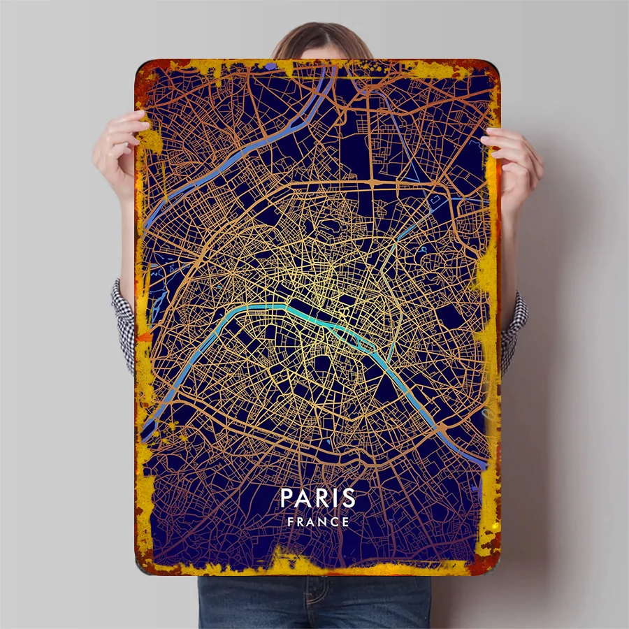 Paris City Map Metal Wall Art Modern Minimalist Home Decor France Urban Street View Iron Painting for Living Room