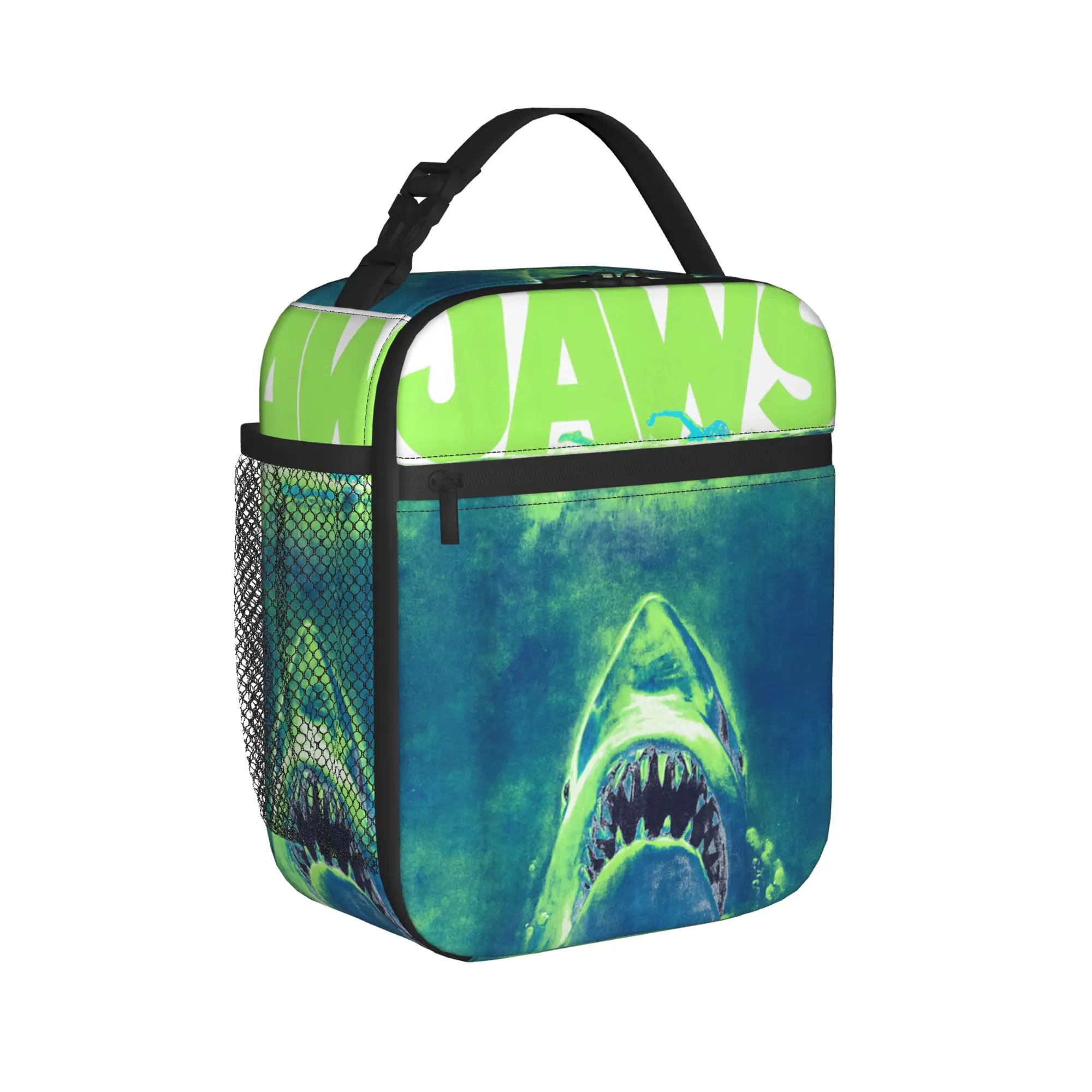 Jaws Surfacing Neon Poster Logo Lunch Bag Casual Travel Lunch Box Graphic Design Convenient Thermal Tote Handbags
