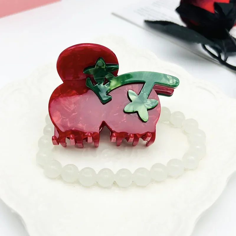 New Fresh Fruit Series Acetate Hair Claw Three Color Tomato Cute Personalized Design Shark Clip Women's Hair Accessories