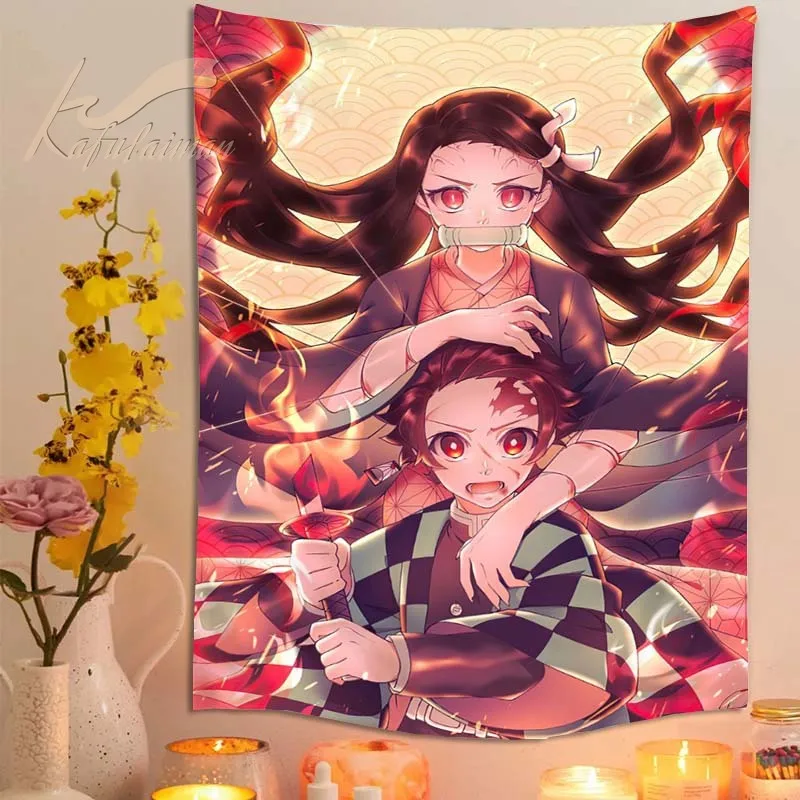 Tapestry Nezuko Kamado Demon Slayer Tapestry Bohemian Wall Hanging Polyester Home Background Wall Decoration Sofa Bed Decoration