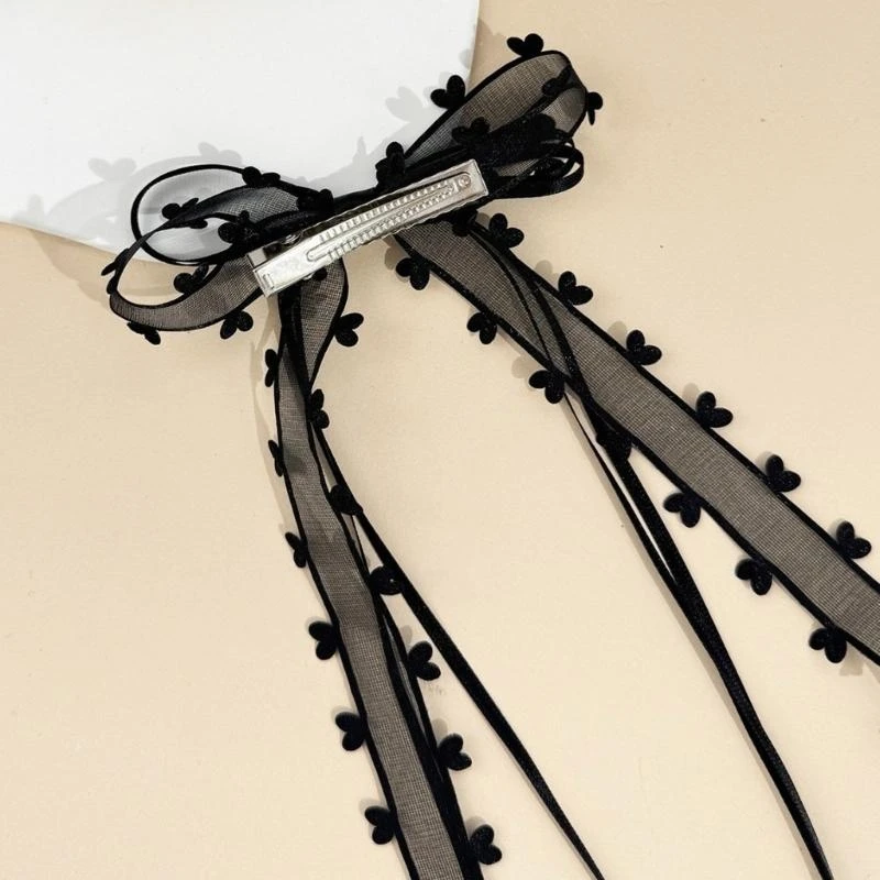 

Long Ribbon Bowtie Hair Clip for Girls Lace Hair Barrettes Hair Bows Female Ponytail Holder Sweet Ballet Hair Ornament 15UB