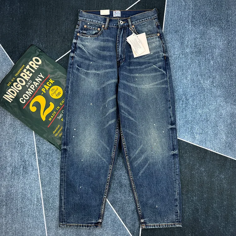 American Cityboy Paint Stains Jeans affusolati in cotone 100% per uomo Pantaloni larghi in denim spesso a gamba dritta per l'autunno retrò invecchiato