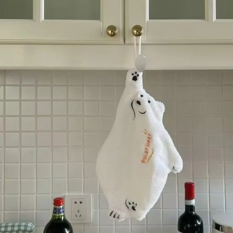 

Polar Bear Hand Wiping Towel Super Absorbent Hanging Kitchen Towel Coral Design Thick Cartoon Hand Towel