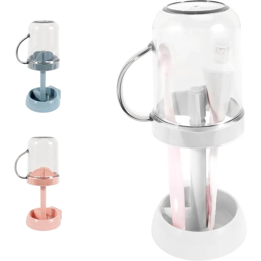 

Toothbrush Holder with Cup/Cover Contains 3 Slots Adjustable Height Toothbrush Stand Compatible with Toothpaste Electric Toothb