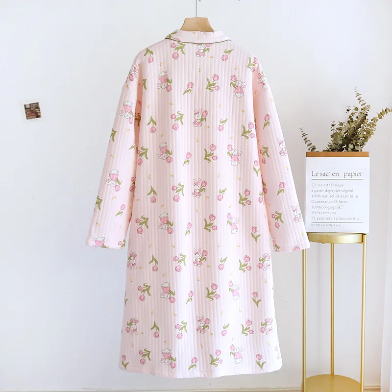 2024 Spring Autumn Women Japanese Kimono High Quality Sleep Robe 100% Air Cotton Ladies Sweet Nightgown V-neck Collar Home Robe