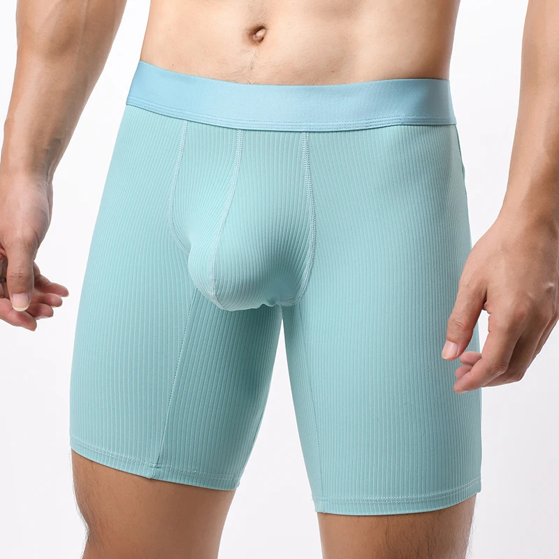 Men's Boxer Shorts Ice Silk Underwear Solid Sexy Panties For Man Breathable U Pouch Middle Long Leg Underpants Cueca Calzoncillo