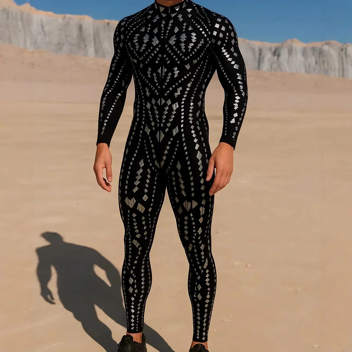 Men Halloween Cyber Punk Jumpsuit 3D Digital Printing Robot Zentai Adult Cosplay Catsuit Bodysuit Carnival Cycling Costume