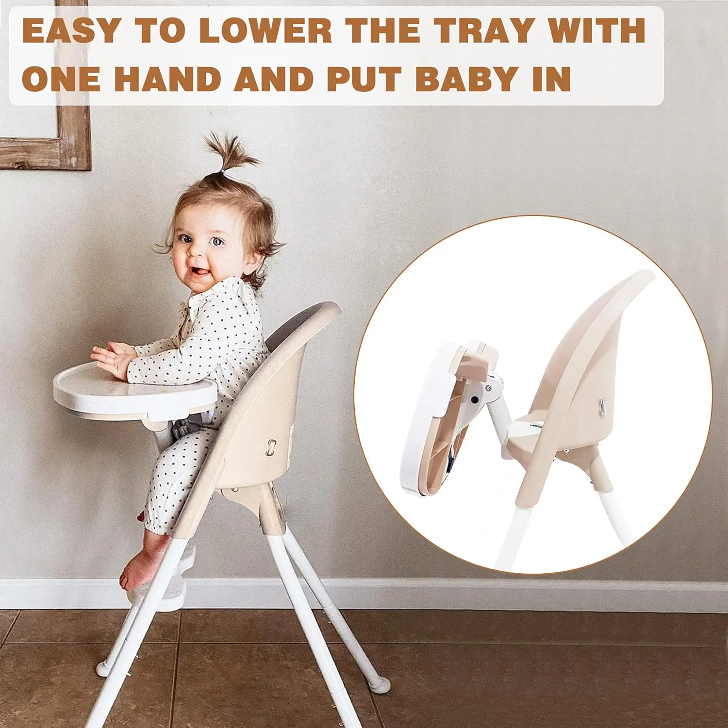 Cute Folding High Chair, Perfect Modern Space Saving Highchair with Detachable Double Tray, 3-Point Harness,