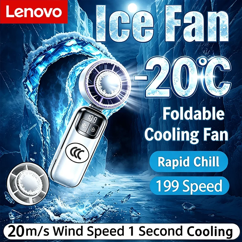 Lenovo 199 High Speed Turbo Jet USB Rechargeable Handheld Ice Cooler Cooling Fan with Brushless Motor for Office Travel Outdoor