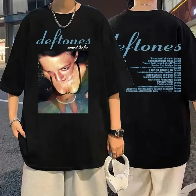 Deftones Girl Eyes Cartoon T Shirts 90s Vintage Fashion Short Sleeve Black Tops Summer Japanese Styles O-neck Cotton T-shirts