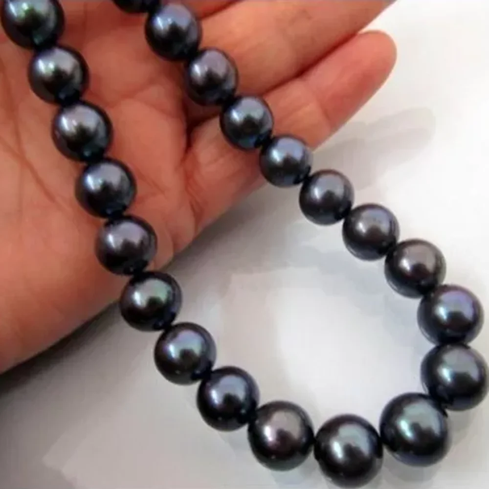 Gorgeous and beautiful AAA 9-10mm South Sea black round pearl necklace 14K 16/36inch