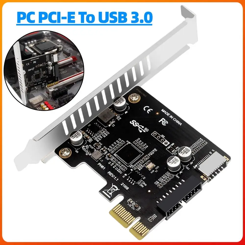 PCI-E to USB 3.0 Hub Splitter Expansion Card Type C PCI-EX1 Express Card 19 Pin Header for Type C Front Panel Mount Adapter