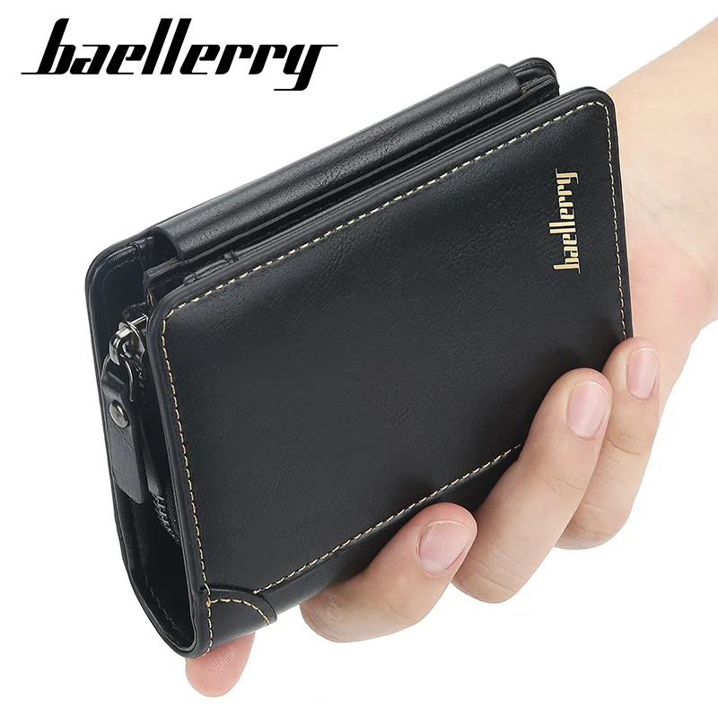 

Baellerry Wallet Men's Short Euro Multi-card Slot Tri-fold Zipper Coin Purse Fashion Thin Card Holder Men