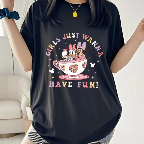 여름 신상 데이지 덕 미니 프린트 티셔츠 코튼 여성용 플러스 사이즈 티셔츠 Y2K 레트로 루즈핏 캐주얼 반팔 티