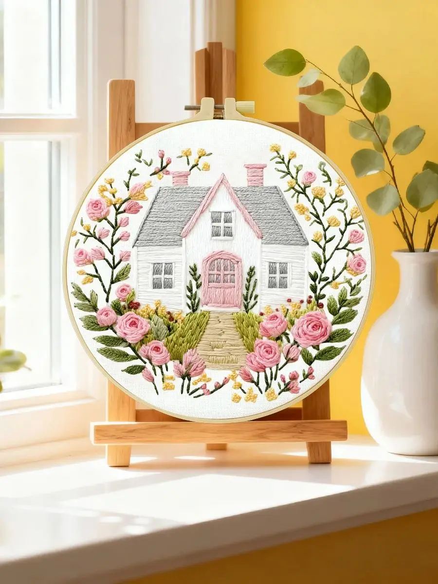 1 Stück 20X20CM/15X15CM 7,87/6,3 Zoll Haus-Stickerei-Starter-Kit DIY-Kit DIY-Stickerei-Set Handarbeiten Malerei Heimdekoration – Detail 6