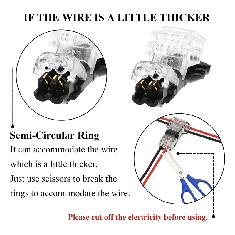 15 Pcs 3 Way 2 Pin Wire Connectors Low Voltage Universal Compact T-Tap Wire Connectors No Stripping For 18-22 AWG Cable image 3