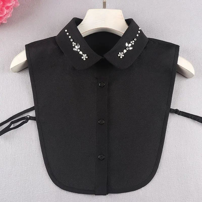 Linbaiway Womens Beads Fake Collar All-Match Solid Shirt False Collar Female Lapel Shirt Blouse Top Round Neck Detachable Collar