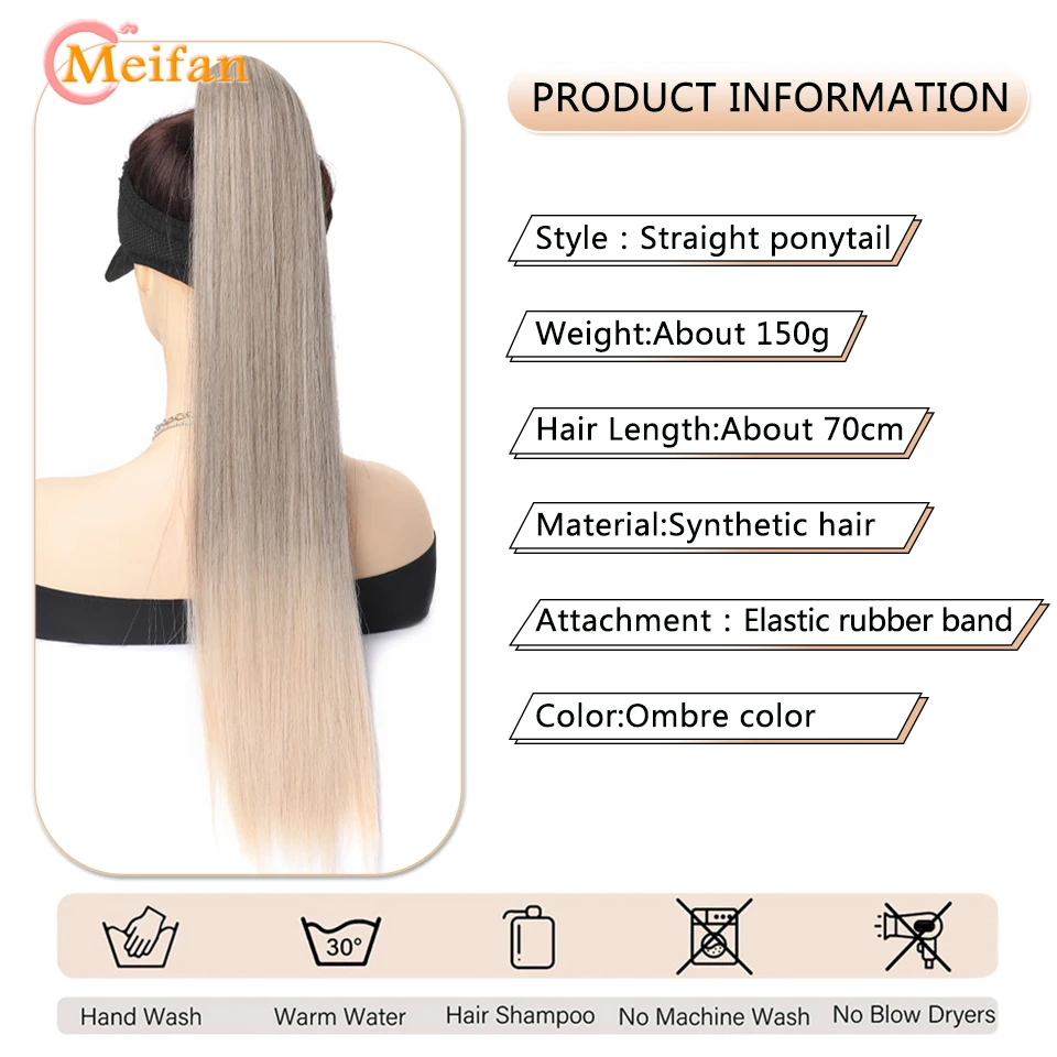 MEIFAN 28inch Long Braided Ponytail Synthetic Straight Ponytail with Hair Tie Wrap Around Hairtail Extension for Women Fake Hair