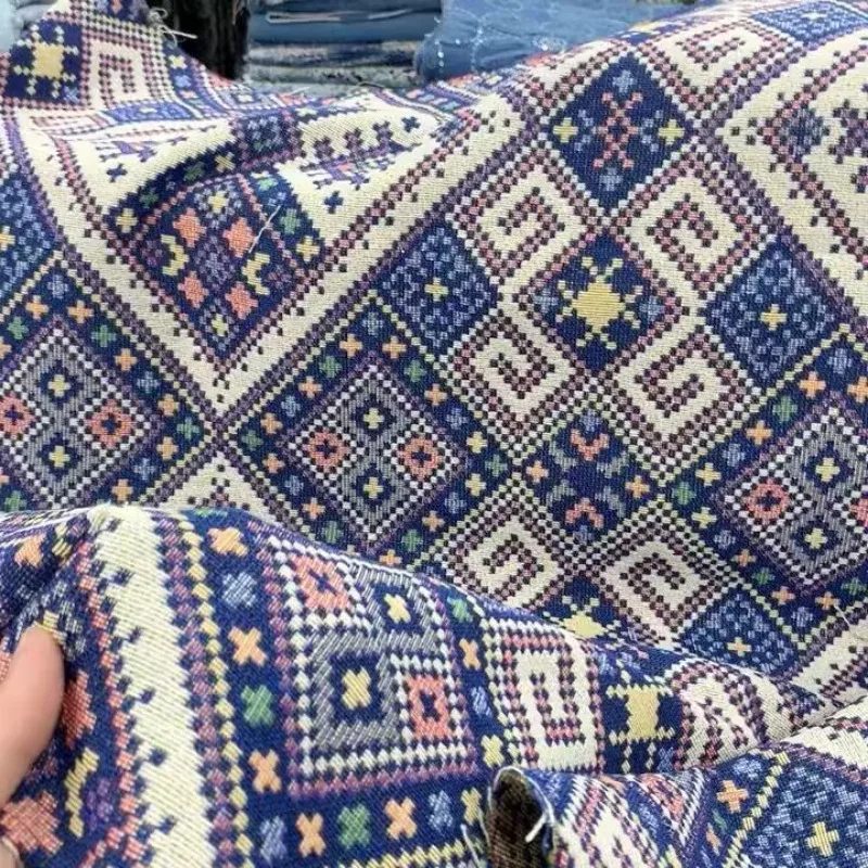 

Тканая клетчатая жаккардовая ткань в этническом стиле для одежды, дизайнерская сумка ручной работы «сделай сам» для шитья измерительной одежды оптом