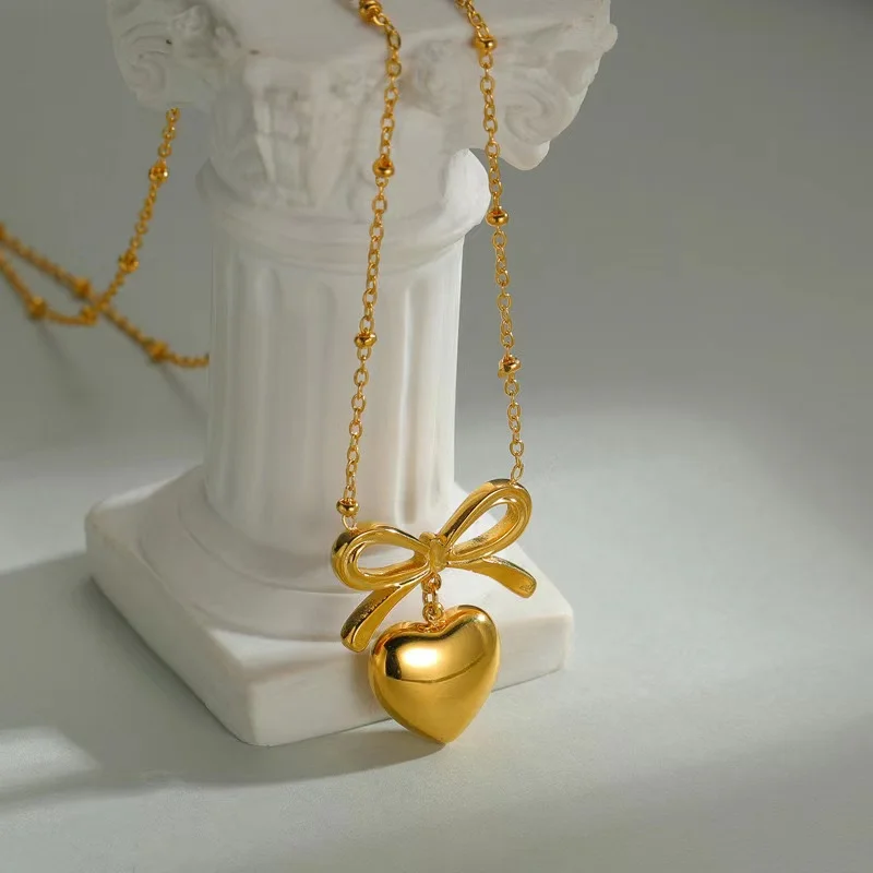 EILIECK 316L Edelstahl Herz-Liebes-Halskette Ohrringe Set für Damen Trendiger 18K Vergoldeter Wasserdichter Schmuckset Damengeschenk – Detail 12