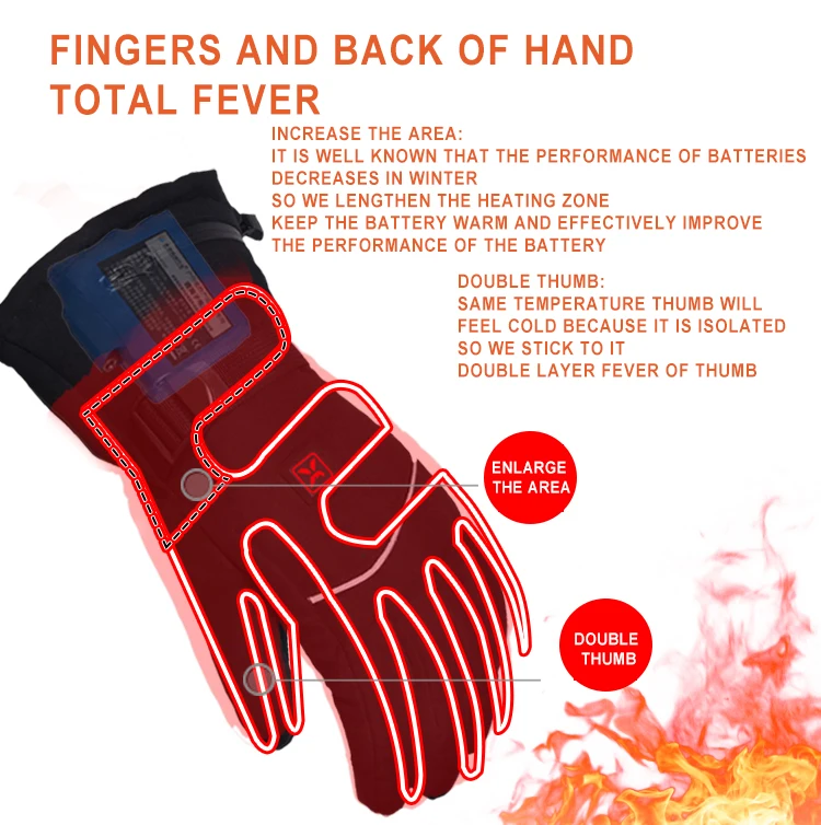 قفازات ساخنة قابلة لإعادة الشحن للرجال والنساء لسباق الدراجات والرياضات الشتوية والتزلج - للأنشطة الخارجية مثل التزلج على الصيد