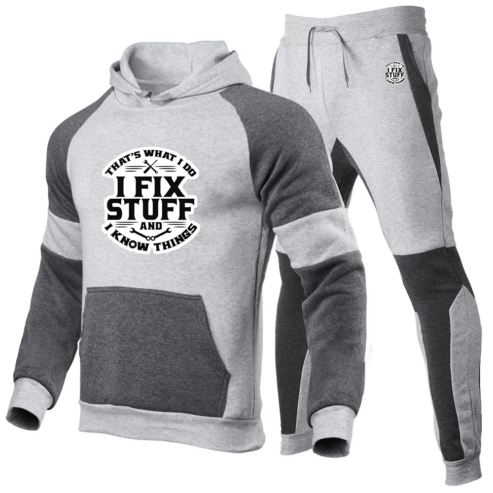 Mechanic I Fix Stuff and I Know Things 2025 Men's New Patchwork Spring Autumn Casual Pullover Hoodie+Sports Pants Harajuku Suit