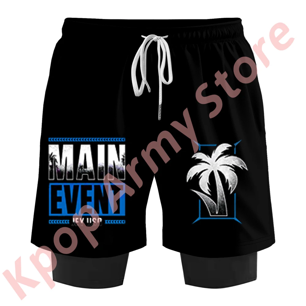 

Jey Uso Main Event Merch Print Поддельные две шорты Косплей Женская Мужская Мода Повседневная Уличная одежда