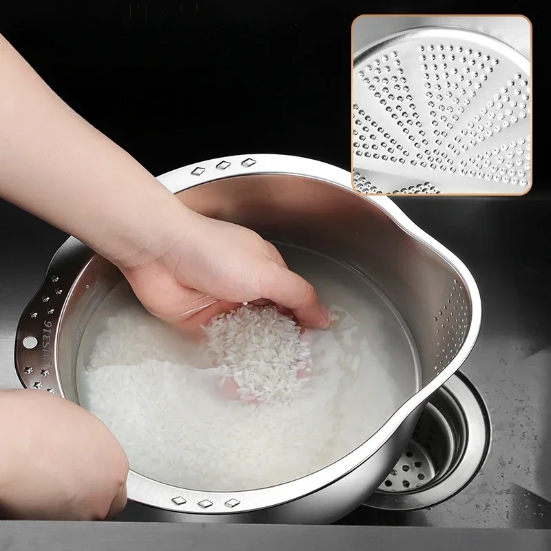 Strainers and Colanders Stainless Steel Rice Bowl Filter Vegetable Washing Basin Kitchen Accessories Sink Filter
