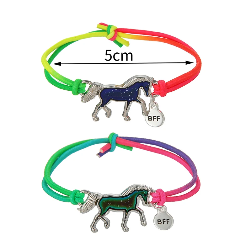 2Pack Color Changing Mood Unicorn Cat Butterfly Bracelet Elastic Gradient Rope FriendShip BFF Bracelet for Girl Best Friend Gift