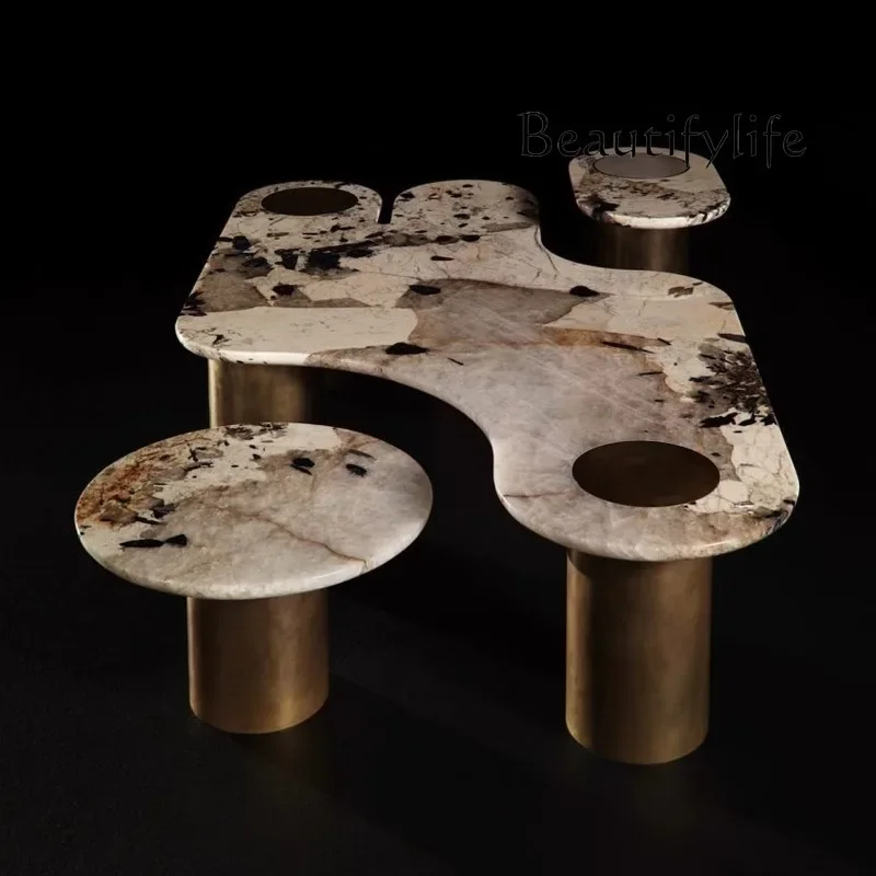 

Italian minimalist natural marble coffee table designer modern simple living room home art high-end
