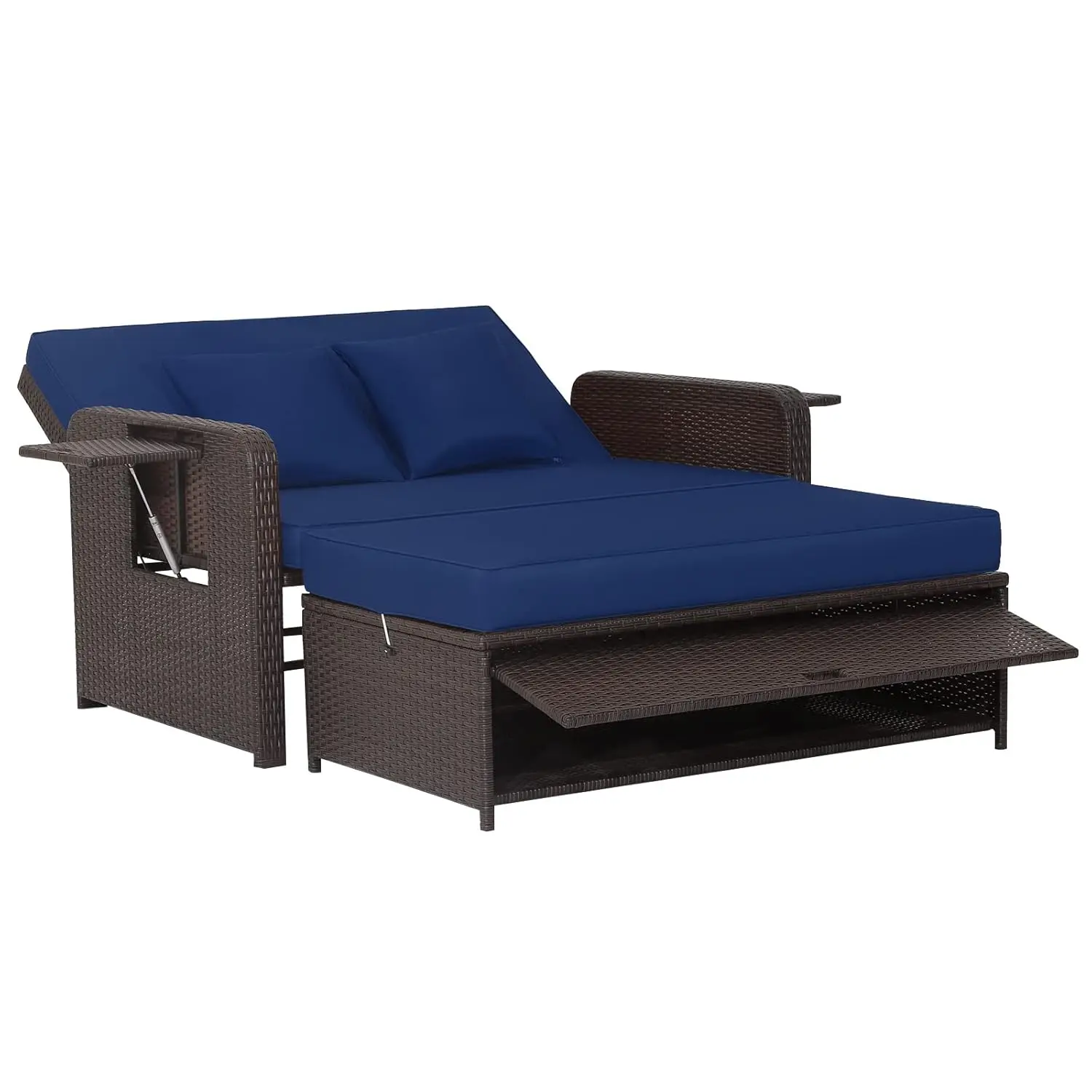 

Daybed Loveseat Adjustable Backrest Storage Ottoman Cushioned Patio Yard Balcony Navy, Customized
