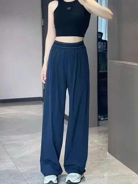 High Waist Quick Dry Loose Women's Yoga Pants Casual Sports Straight Leg Long Trousers Comfortable Breathable Stretchy