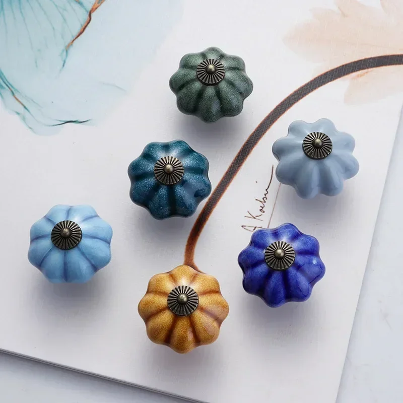 SHX Garden American Pumpkin Ceramic Handle Single-hole Hand-painted Ceramic Handle Cabinet Door Drawer Furniture Handle 40MM