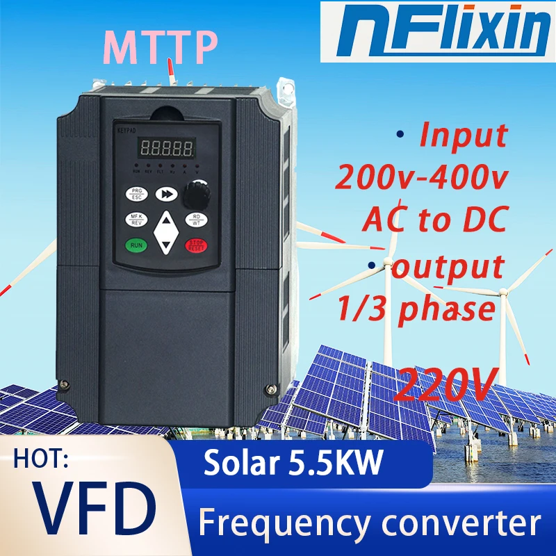 Solar VFD series DC Input 220-400v 5.5KW 7.5HP 3Phase 220V Output Inverter Water Pump Special Inverter VFD Frequency Converter