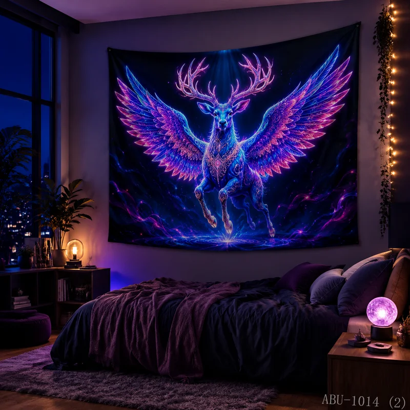 VIKAMA Neon Track Flying Reindeer Christmas Tapestry, High-Def Background Fabric, Dynamic Festive Room Decoration