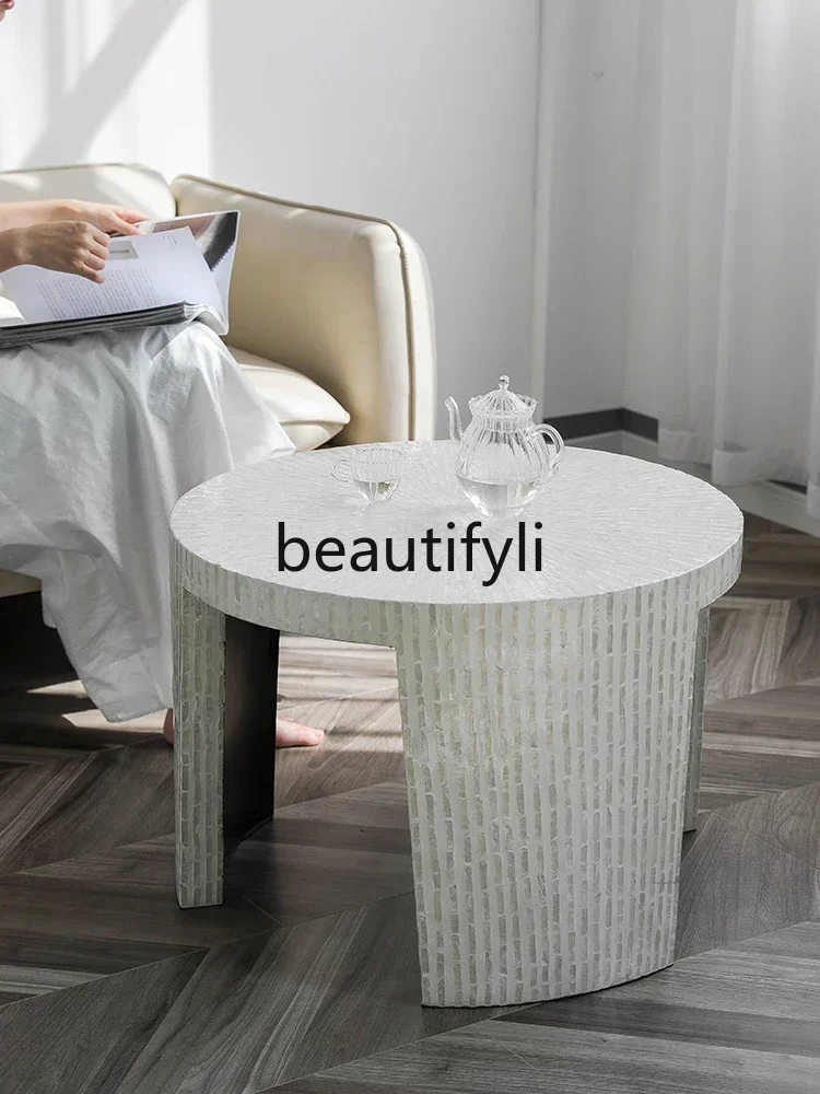 D5556  C Creative light luxury shell side few household living room coffee table high sense antique sofa corner few balcony roun