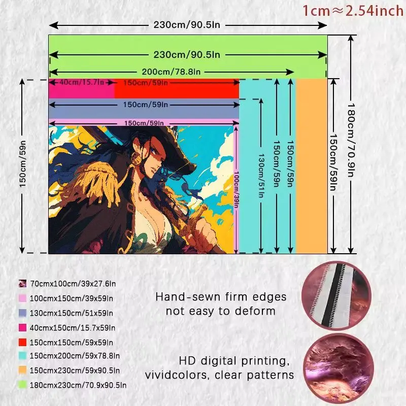 Arazzo pirata femminile estilizzato da 1 pezzo con capelli lunghi scuri e spada, sfondo cielo blu vibrante, decorazione da parete per soggiorno in camera da letto