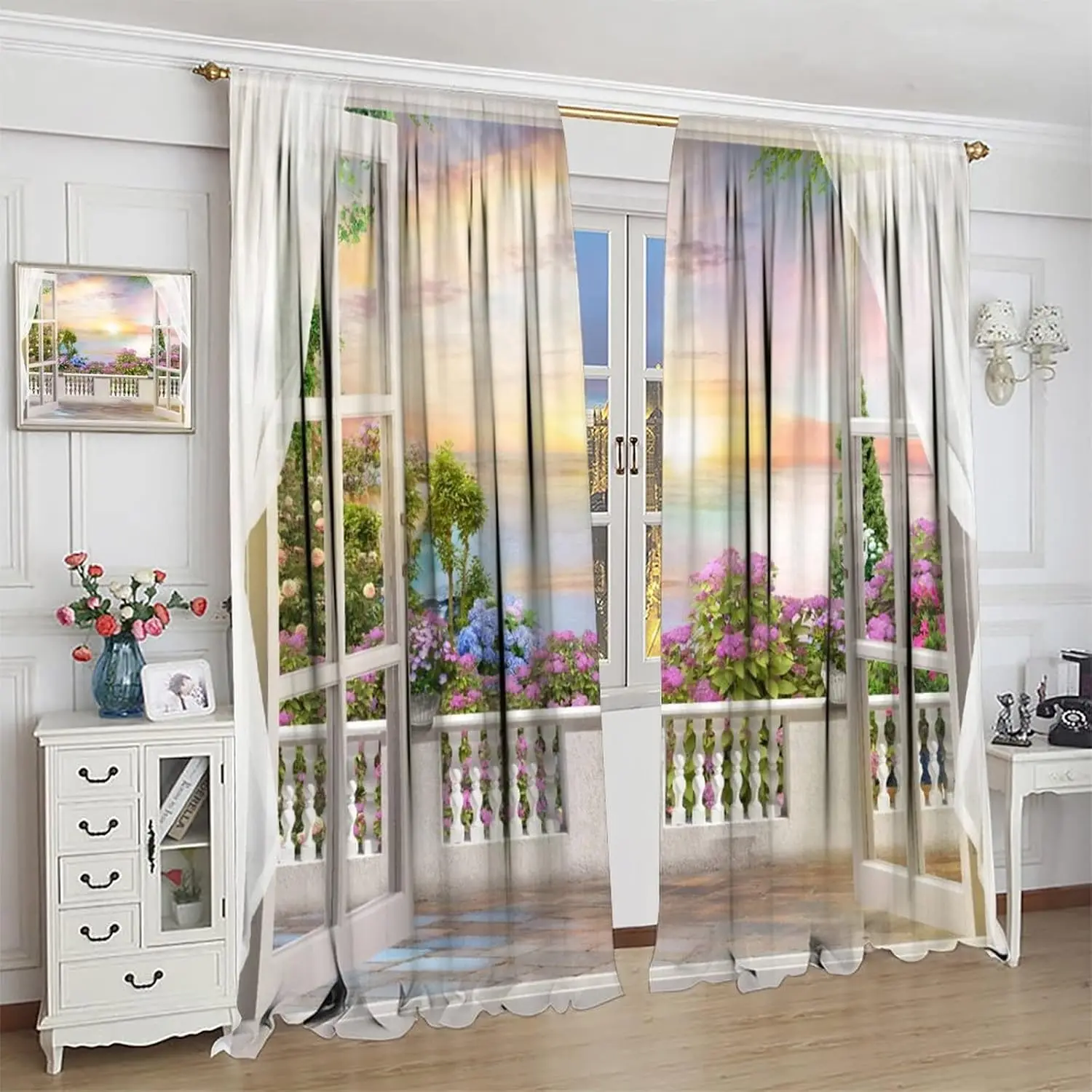 Nature Landscape Curtains Garden Beautiful Sunset Ocean Scenery Rod Pocket Blackout Window Drapes 2Panels Set for Bedroom Living
