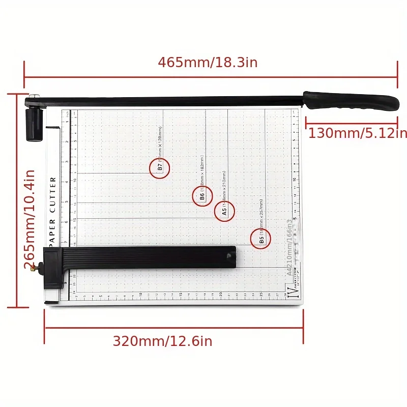 Heavy duty A4 paper cutting tool with durable metal base - Precise 300mm cuts, 10 page capacity