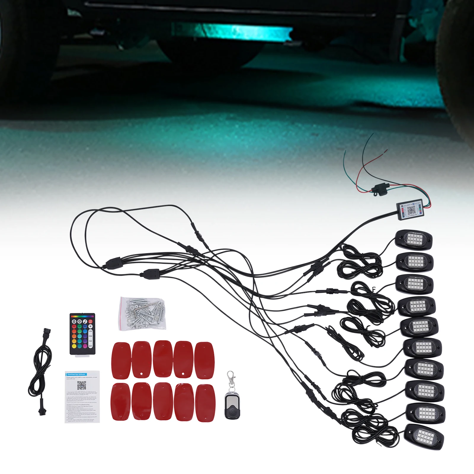 Car Atmosphere Lights Rock Lights RGB Led Rock Lights Waterproof Car Light 10 Pods/Set 12Vfor ATV RZR UTV SUV off Road Car