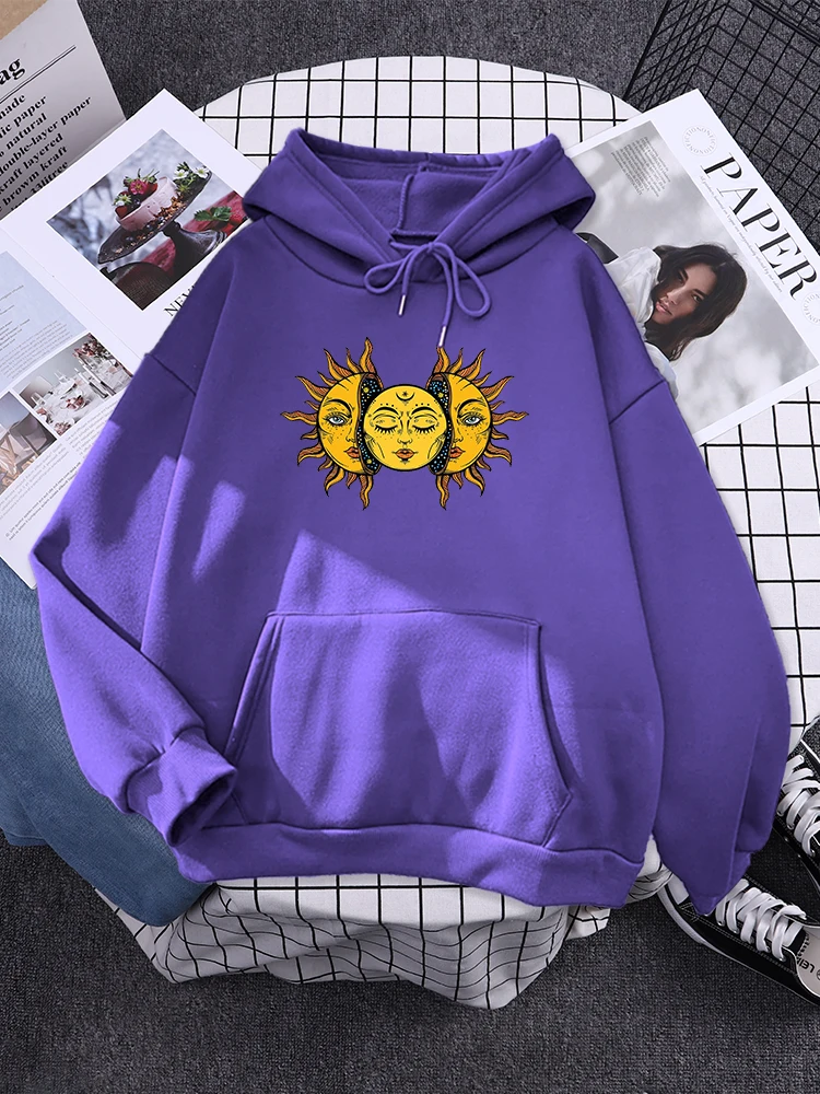 Passionate Sun Creativity Print Women Hoody Harajuku Hat Rope Pullover Aesthetic Hat Rope Tracksuit Sports Oversize Sweatshirts