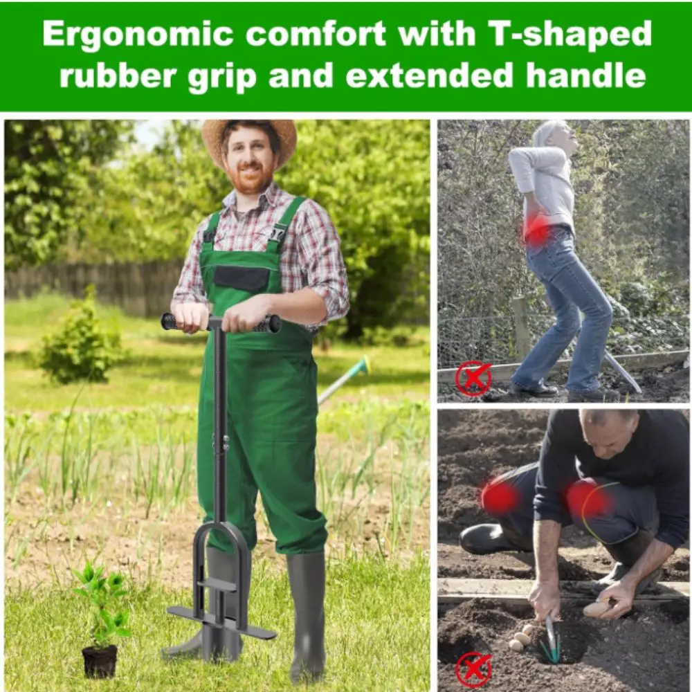 Long Handle Grass Plugger Tool Ergonomic Steel Construction Sod Plugger Tool Pedals Foot Ejector Bulb Planter Bulb Transplanting