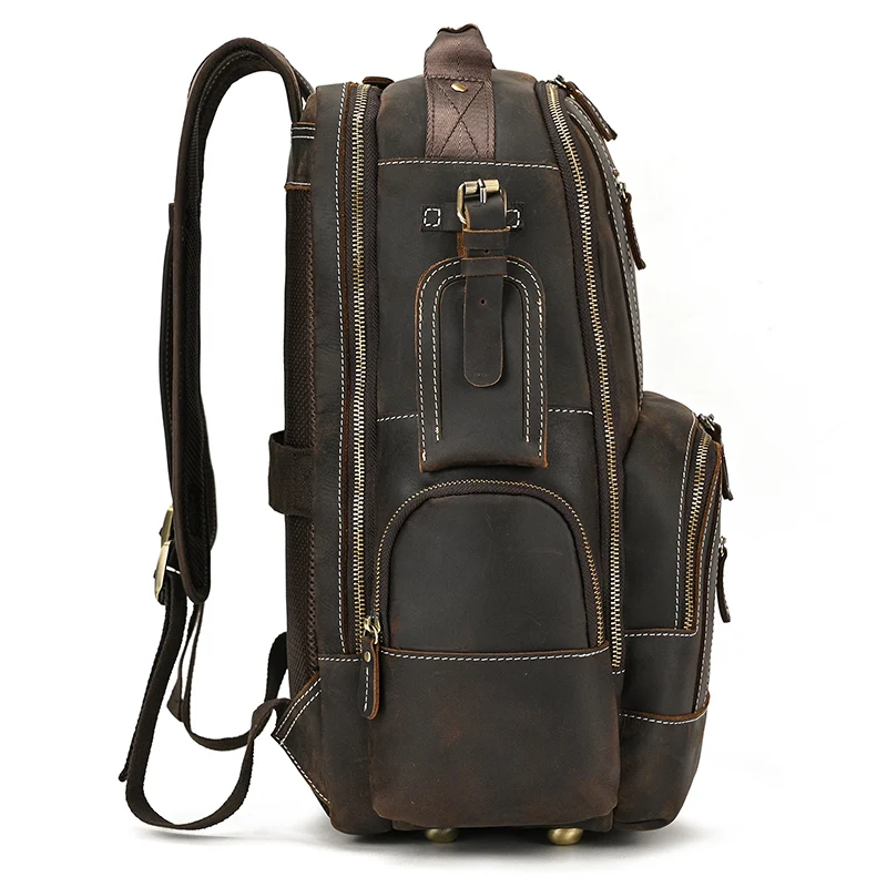 Imagem -05 - Moda de Luxo dos Homens Mochila de Viagem Couro Genuíno Bolsa Grande Capacidade Bagpack Couro para o Homem Masculino Mochilas Portátil 15.6