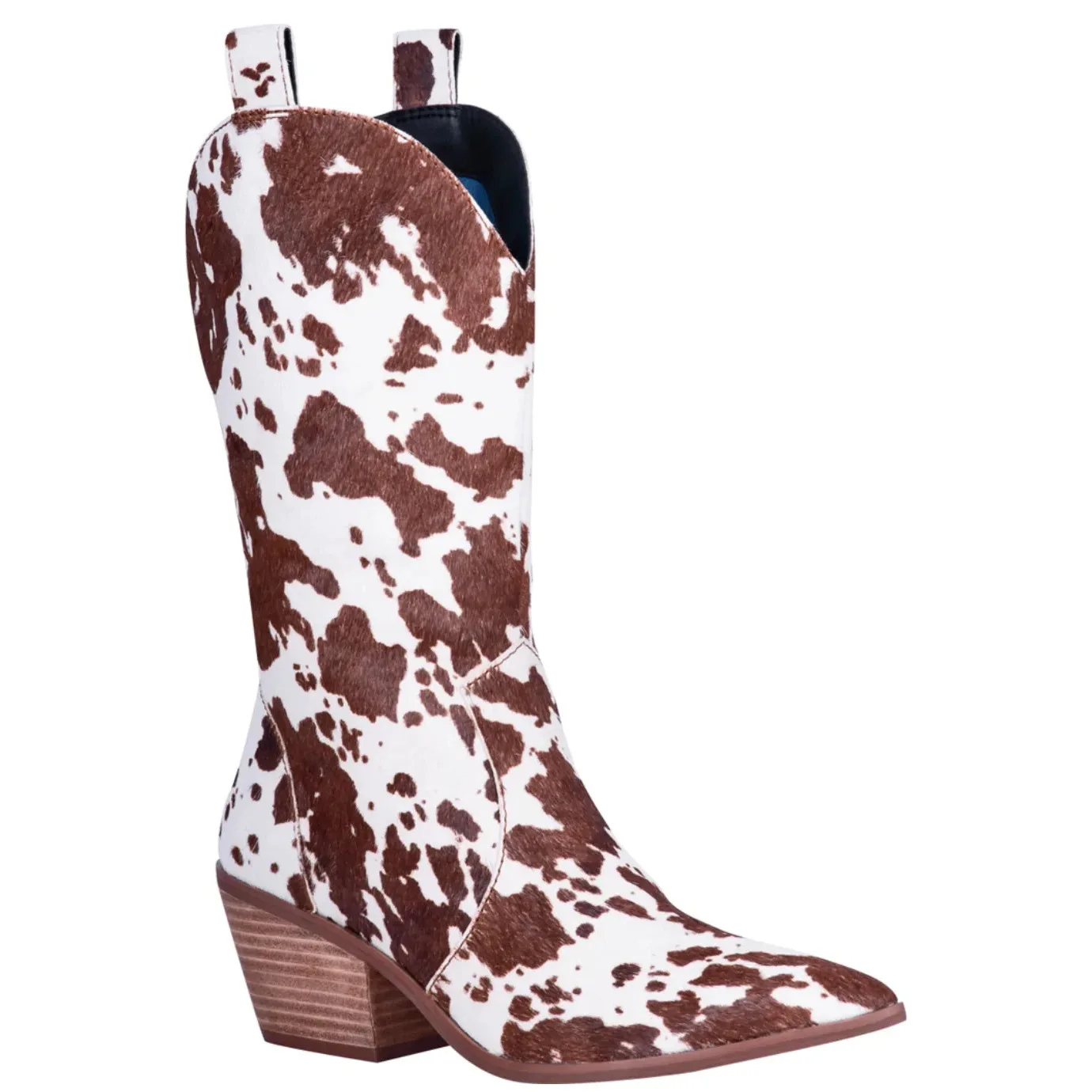 Western-Cowgirl-Stiefel mit Kuhmuster für Damen, Retro-Spitze, Blockabsatz, Halbhohe Stiefel für Party, Konzert, Alltag und Freizeitkleidung – Detail 7