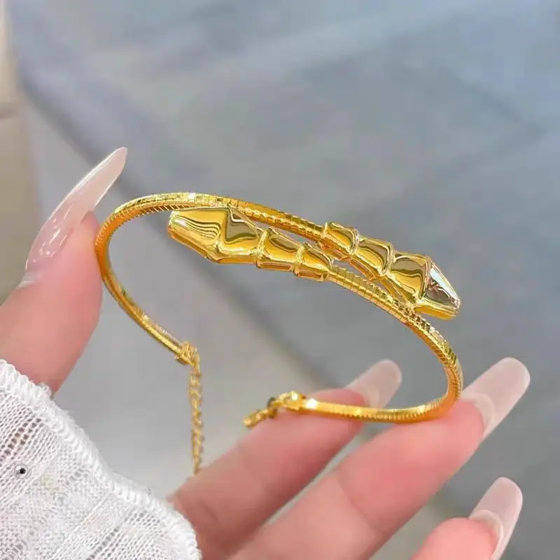 Luxury fashion 24K real goldCNC Snake bracelet new Zodiac double snake bracelet decorated with 999 gold bracelet gift