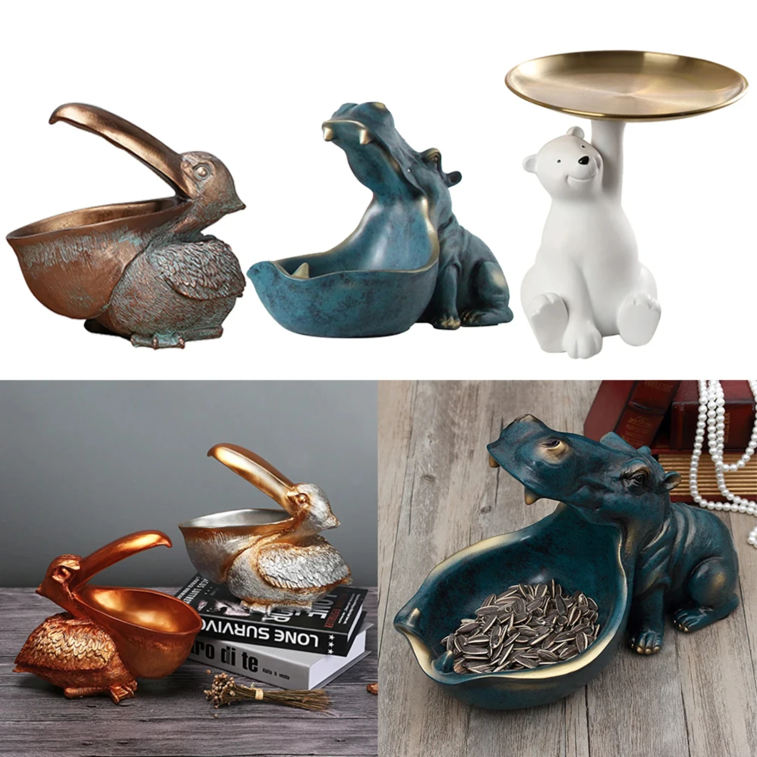 

Resin Pelican Statue Key Candy Container Storage Nordic Animal Figurine Miniature Table Holder Ornament Living Room Home Decorat