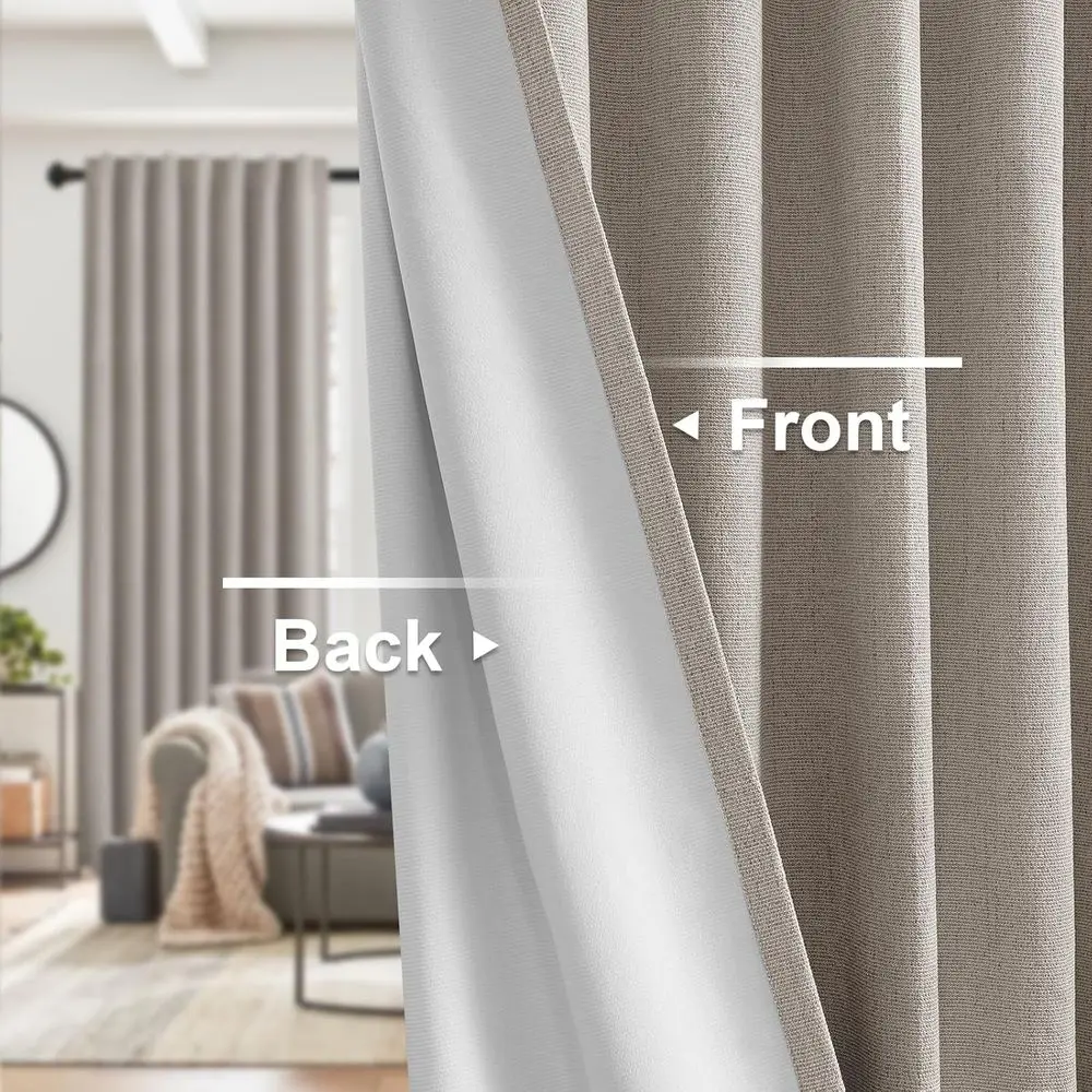96 wärmeisolierte Verdunkelungsvorhänge mit Leinenstruktur und Rückenlasche, 52 B x 96 L, Austerngrau für das Wohnzimmer