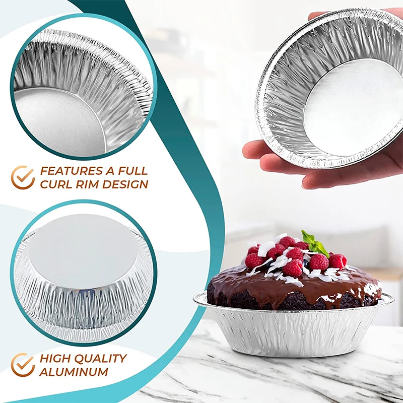 LMETJMA 100Pcs Silver Aluminum Foil Tart Pan Disposable Mini Pie Tins Round Egg Tart Molds Pan Baking Foil Cake Cups JT154