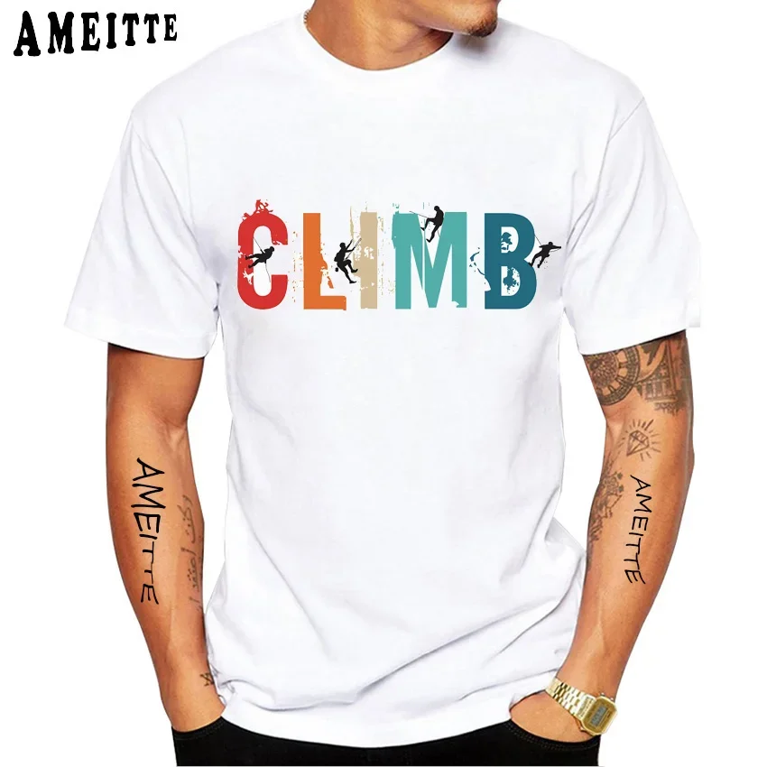 Rock Climbing Knots Mountain Climber Bouldering Funny Classic T-Shirt Men Short Sleeve Clim Sport White Casual Tees Hip Hop Tops