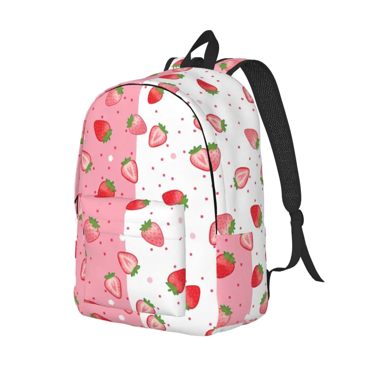 Sweet Student Backpack Allover Strawberry Cute Pattern Pink White Red Green Fun Bookbag for Girls Teens School Picnic Gift Gym